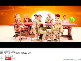 BTS、「IDOL」ミュージックビデオ再生回数6億回突破!韓国アーティスト最多6億回記録!