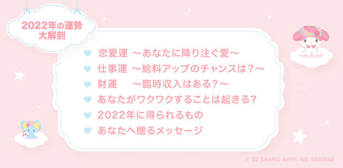 超人気サンリオキャラクターズコラボ占いの第5弾が本日スタート！「マイメロディの占い～2022年のあなたの全運勢～」