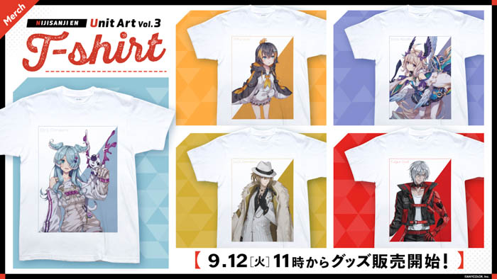 「NIJISANJI EN Unit Art」シリーズ第3弾となる「Tシャツ」を2023年9月12日(火)11時(JST)からにじストア・ENストアにて同時販売開始！