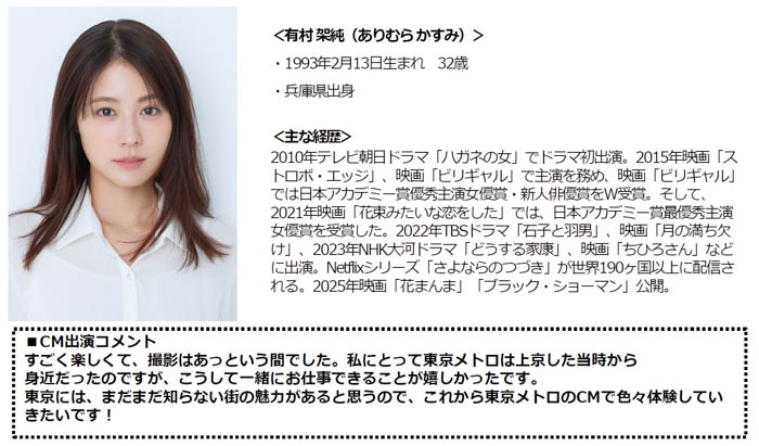 有村架純が、東京メトロ「Find my Tokyo.」新イメージキャラクターに決定！