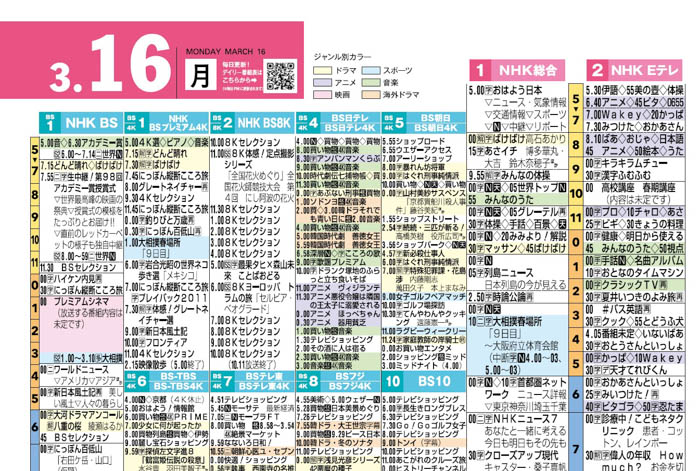 「月刊TVガイド」番組欄