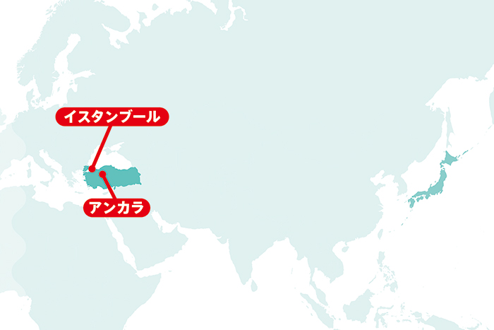 トルコ位置を示した世界地図